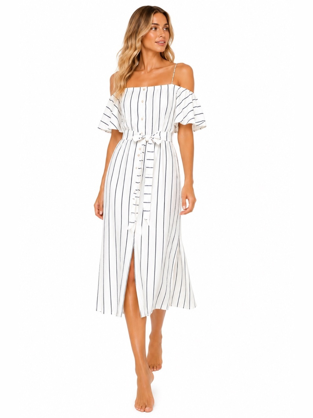 Palmer Harding White Stripe Linen Midi Dress XS